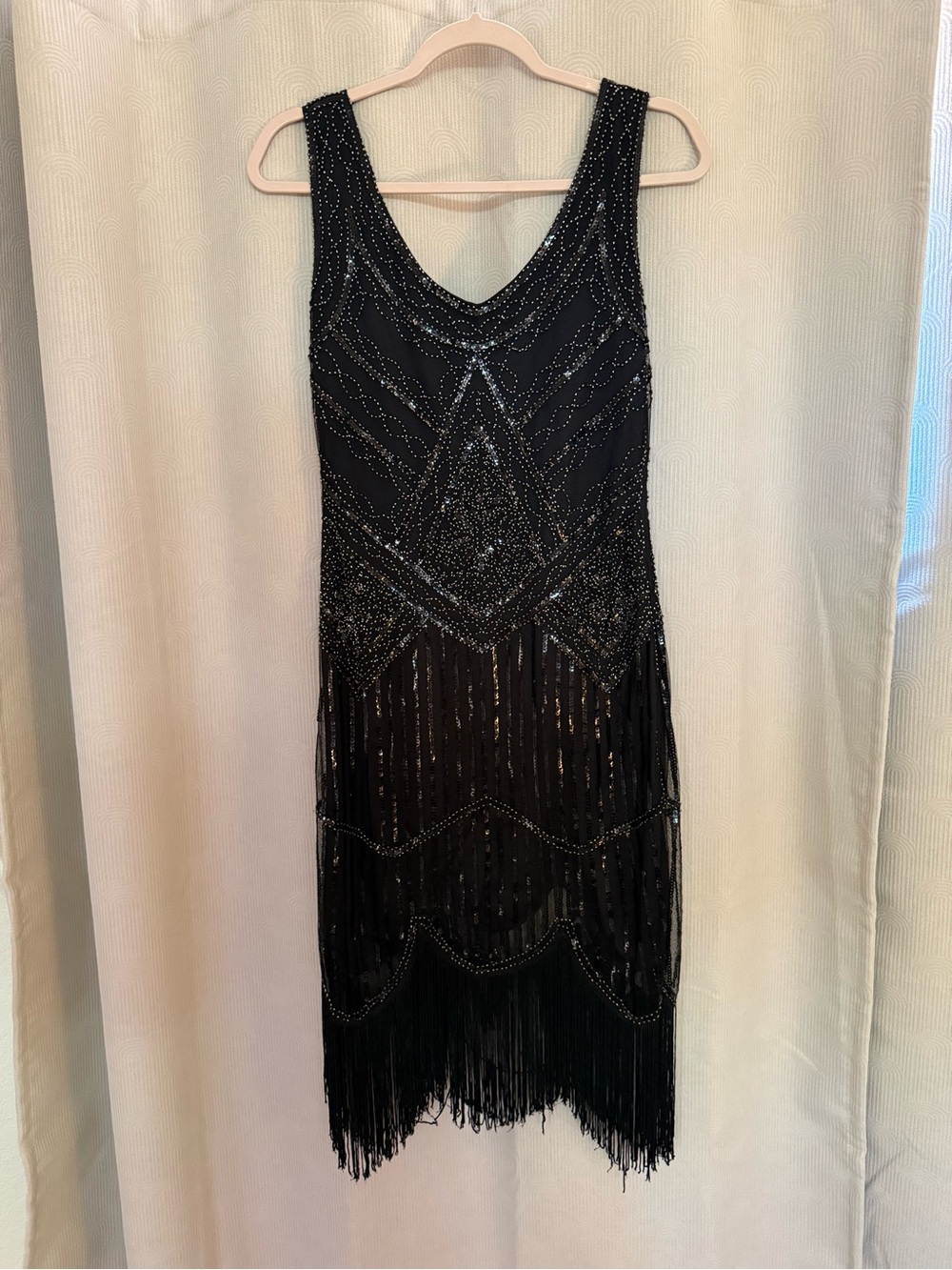 Black Beaded Fringe Cocktail Dress